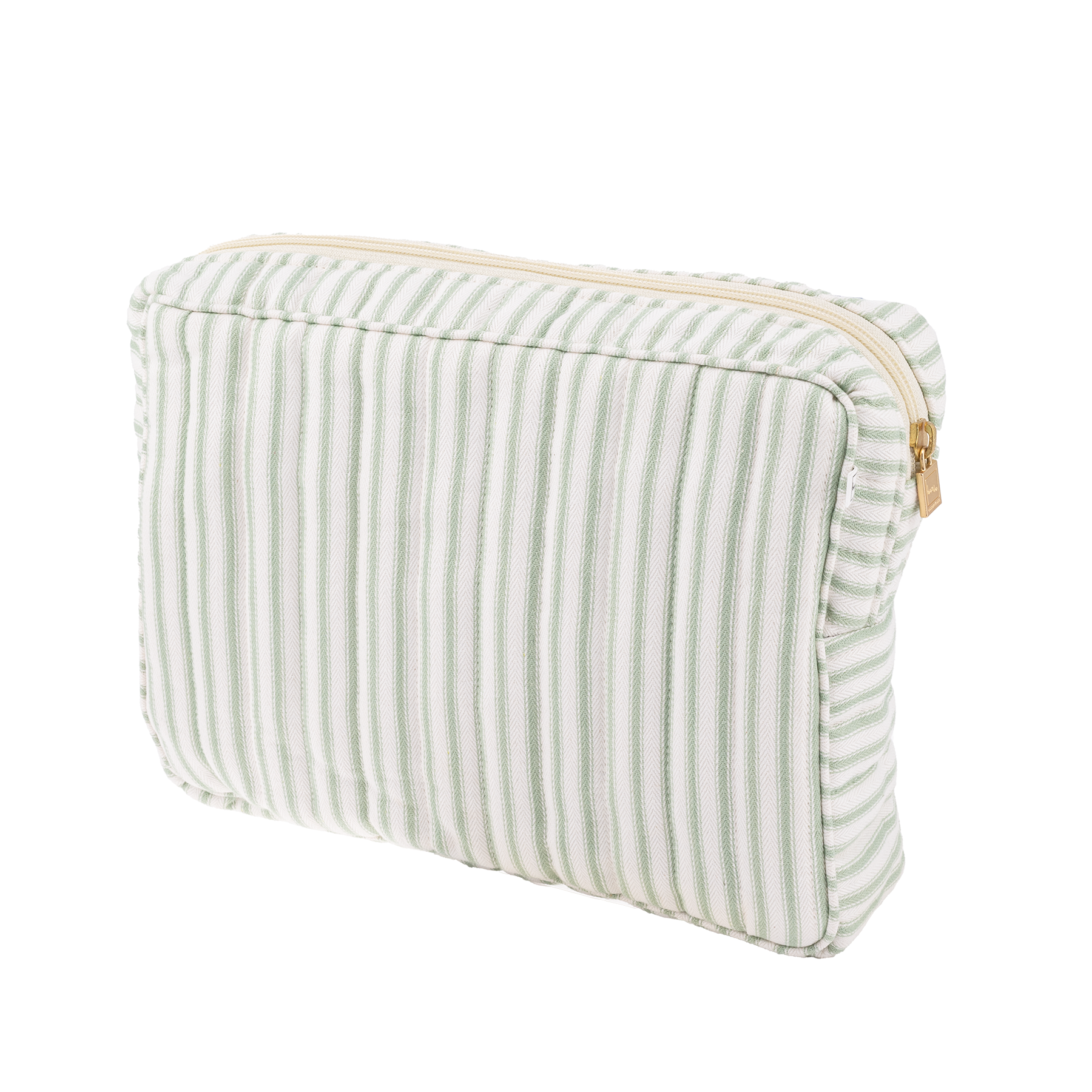 Image of Pouch big mw Ticking stripe dusty green from Bon Dep Essentials