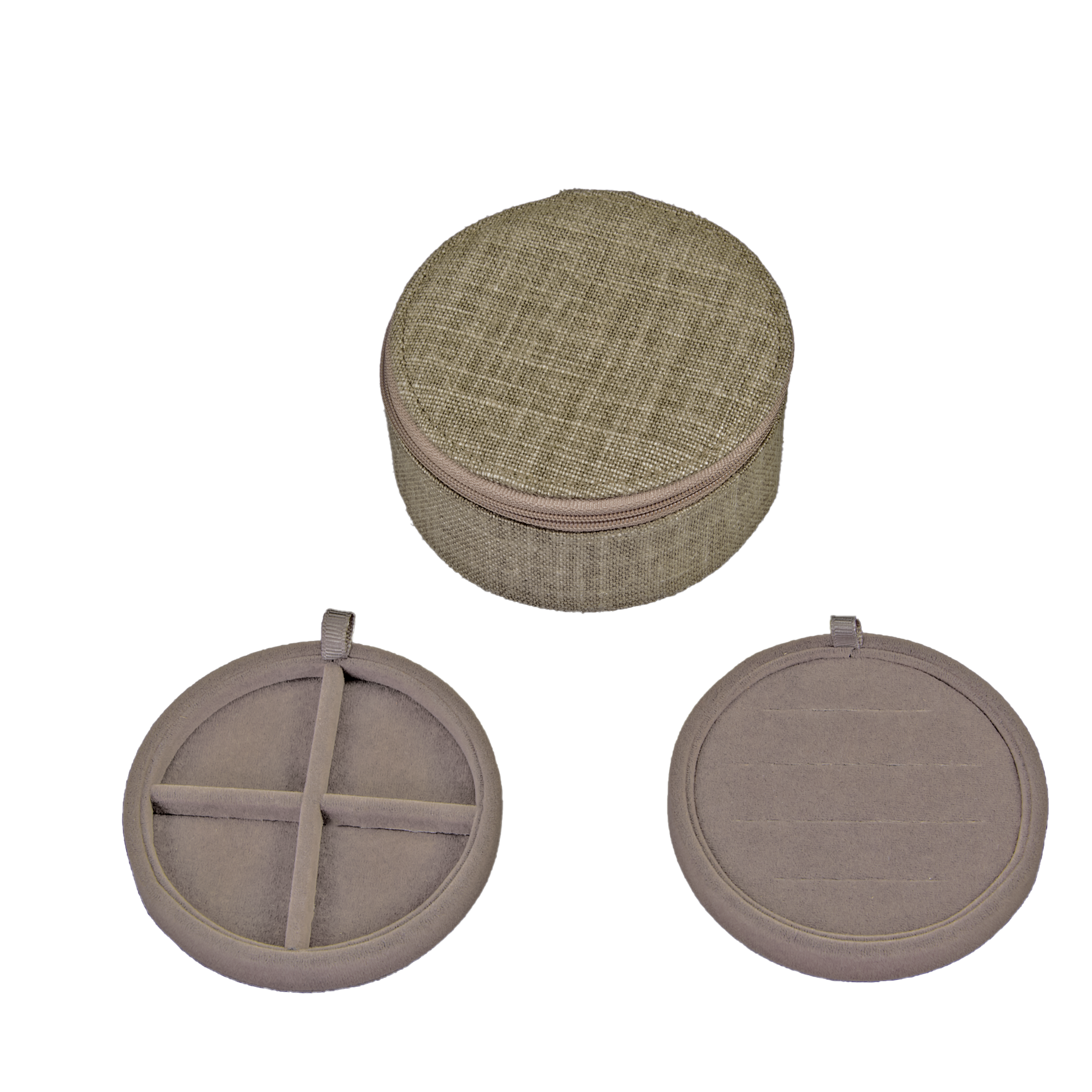 Image of Jewelry box round Belgian linen Taupe from Bon Dep Essentials